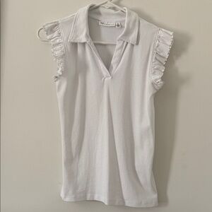 Rafaella Women's‎ White Ruffle Sleeve Polo Top Size Small